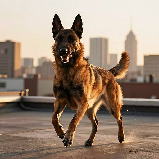 Belgian Malinois on Urban Rooftop