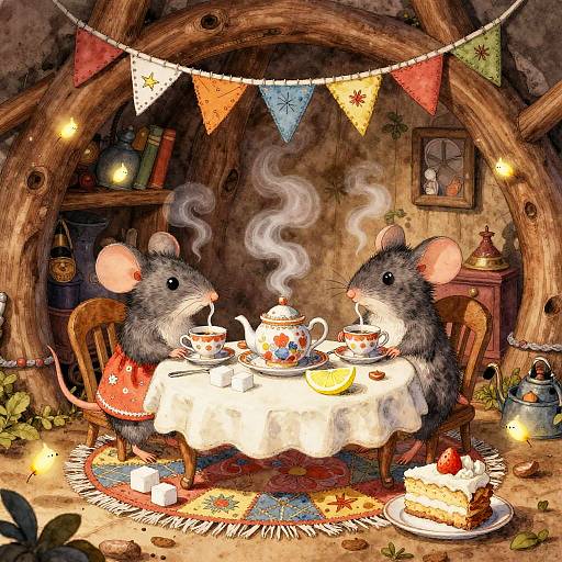 Cozy Mouse Tea Party Illustration