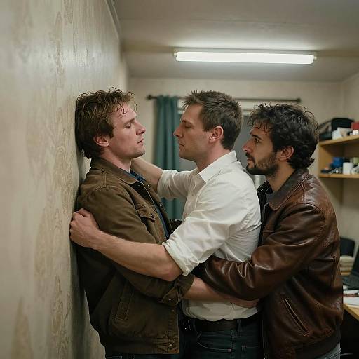 Intense Confrontation in a Dim Room