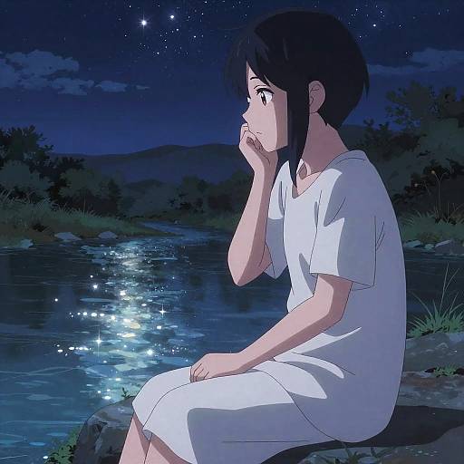 Contemplative Anime Character by River