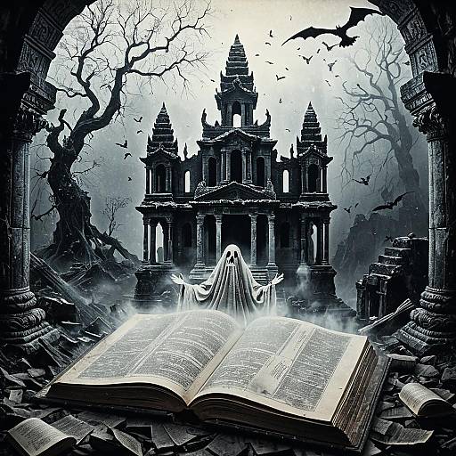 Singing Ghost Emerging from Magical Book