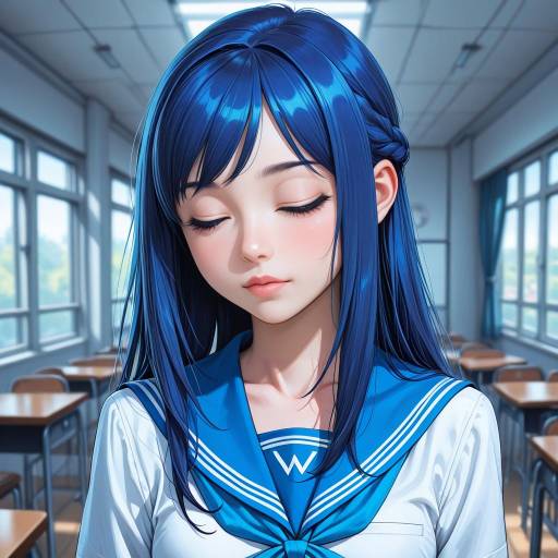 Blue Haired Girl in School Uniform