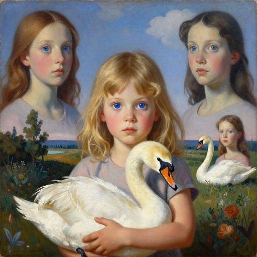 Blue-Eyed Child with Albino Swan