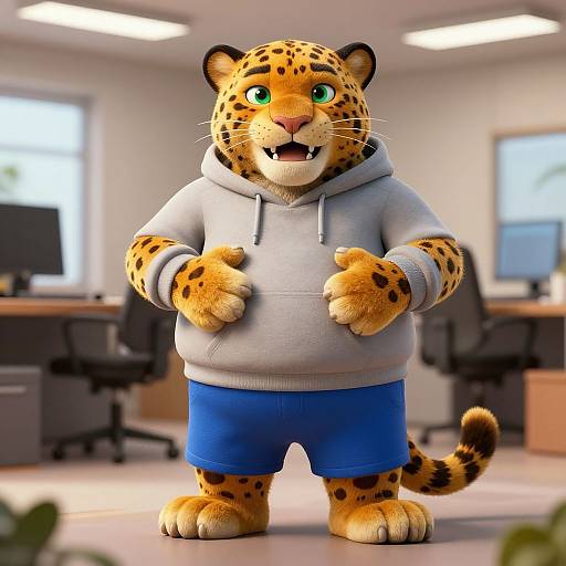 Realistic Chubby Leopard in Office