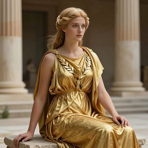 Serene Greek Goddess on Temple Pedestal