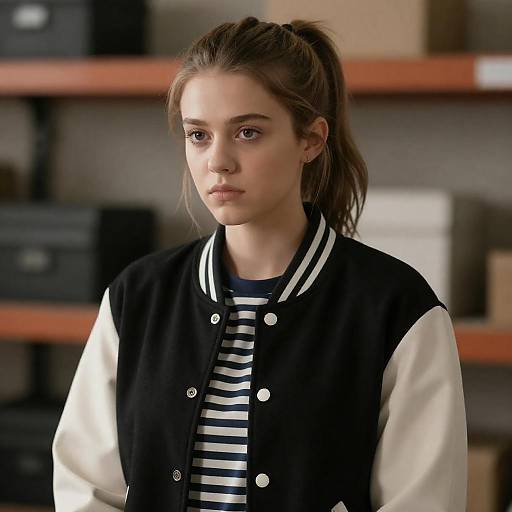 Young Woman in Varsity Jacket Portrait