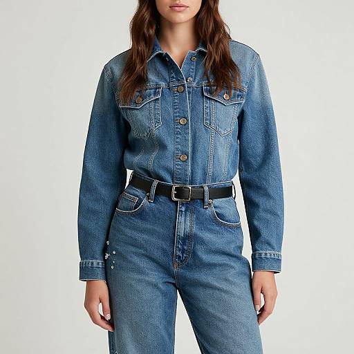 Realistic Woman in Denim Outfit