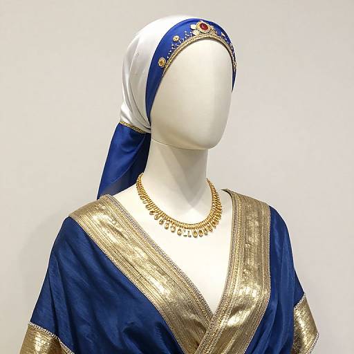 Mannequin in Gold and Blue Outfit