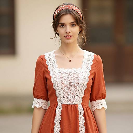 Vintage Elegance in Rust-Colored Dress