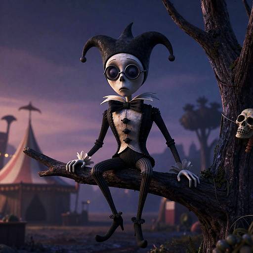 Whimsical Sad-Eyed Jester Scene