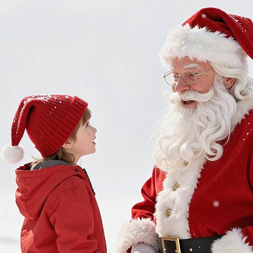Child Talking to Santa Claus in Snow