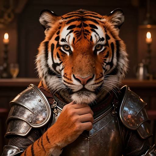 Medieval Tiger Warrior in Tavern