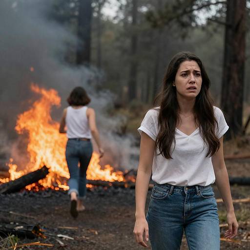 Women Fleeing Through Forest Fire