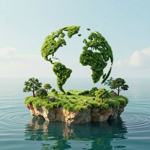 3D Island Shaped Like Earth Symbol