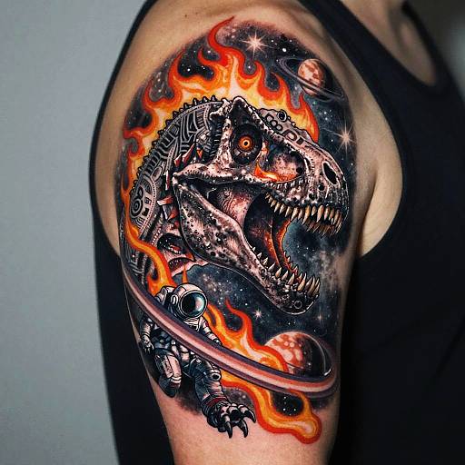 Cosmic Dinosaur Skull Tattoo Design