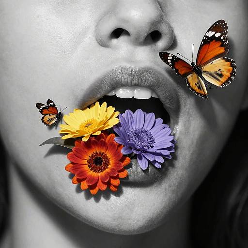 Surreal Lips with Blooming Elements
