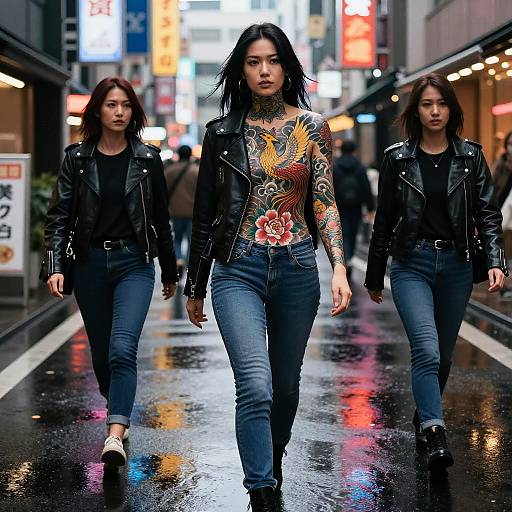 Tattooed Yakuza Women Walking in Tokyo Street