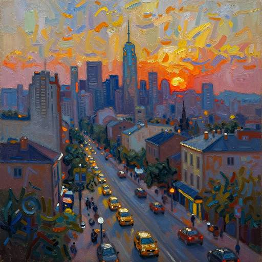 Impressionist Sunset Cityscape