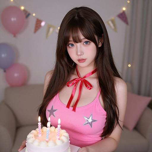 Young Woman in Festive Birthday Costume