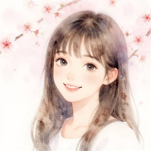 Watercolor Portrait of Jaclyn with Cherry Blossoms