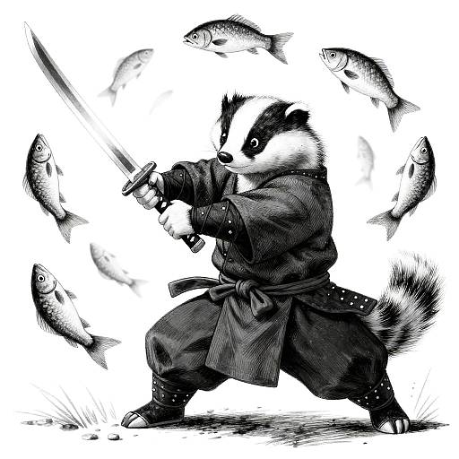 Cross-Hatched Ronin Badger Slicing Fish