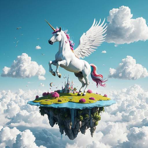 Majestic Winged Unicorn on Floating Island