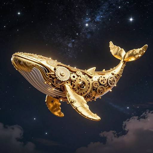 Gilded Mechanical Whale in Cosmos
