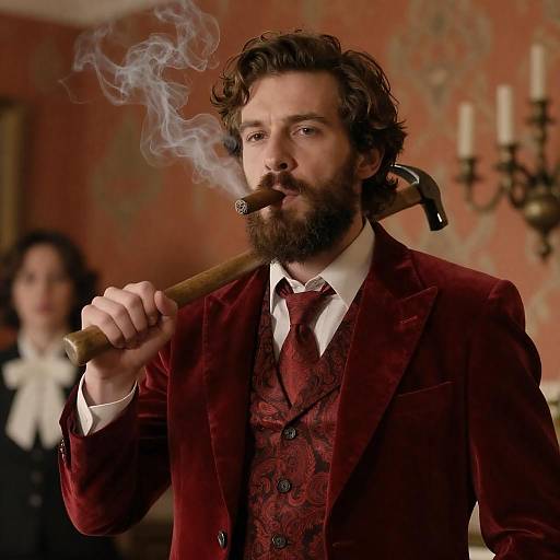 Stylish Bearded Man in Velvet Suit