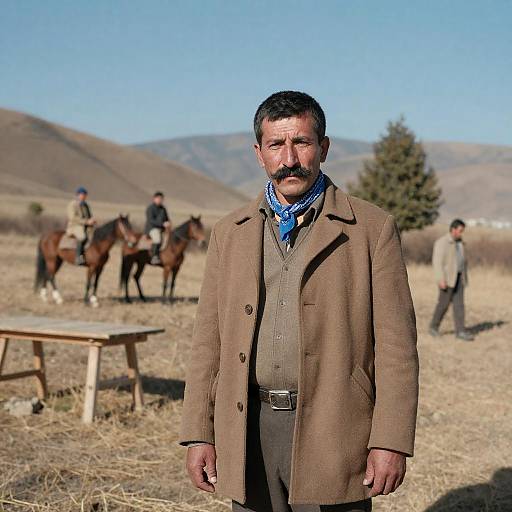 Middle-aged Man with Mustache in Mountainous Landscape
