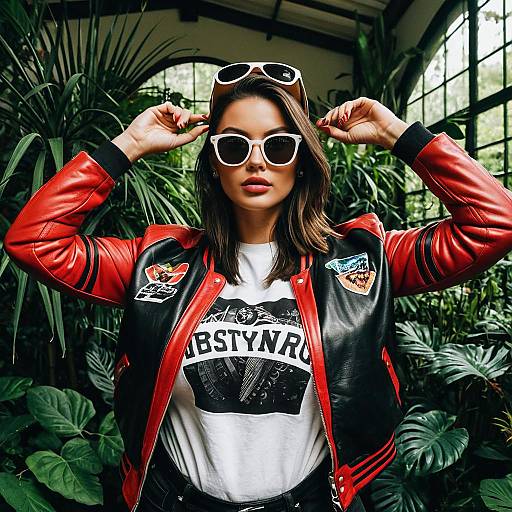 Woman in Red Leather Varsity Jacket Indoor Portrait
