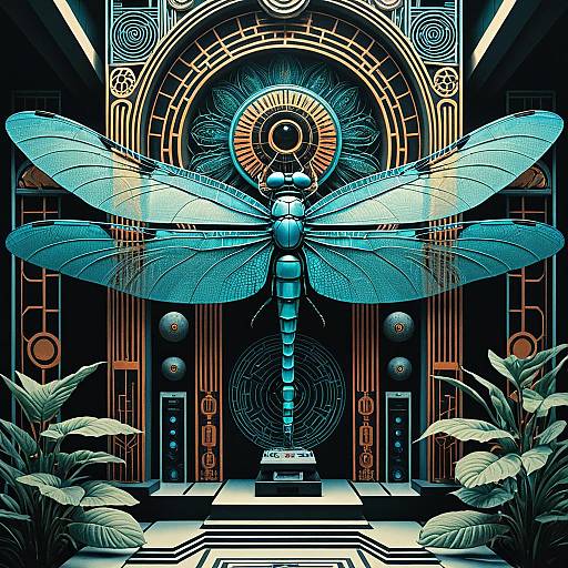 Intricate 70s Afrofuturist Dragonfly Shrine
