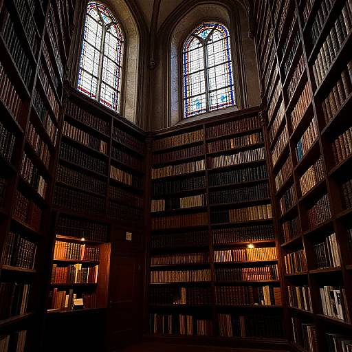 Ancient Library Interior with Cozy Ambiance