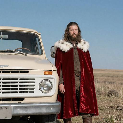 Regal Man in Velvet Cape by Truck