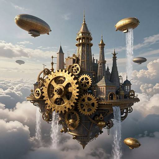 Steampunk Floating City with Airships