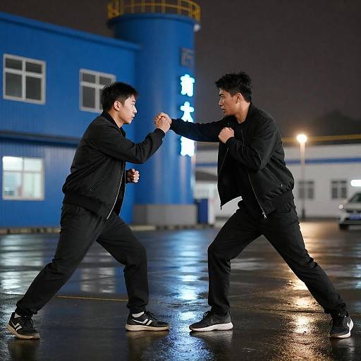 Neon Night Fight Between Two Men