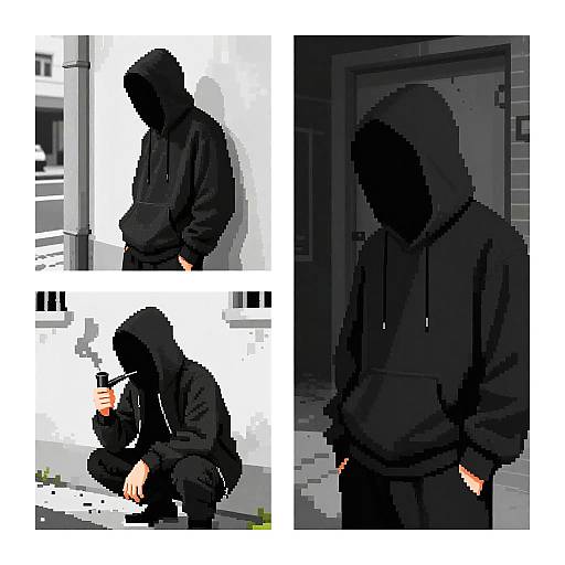 Pixel Art Hooded Figure Collage