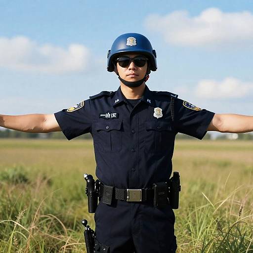 Male Police Officer in Grassy Field