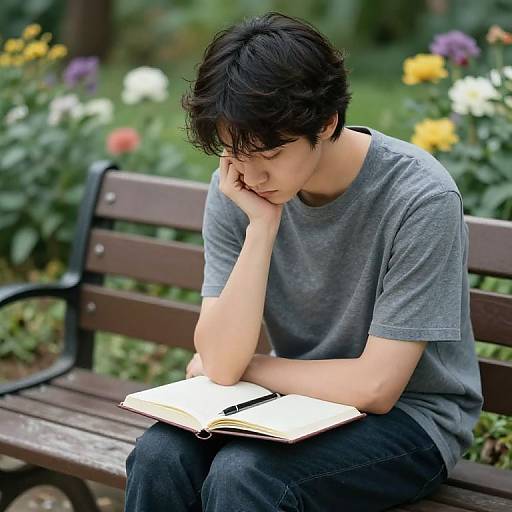 Contemplative Youth in Serene Garden
