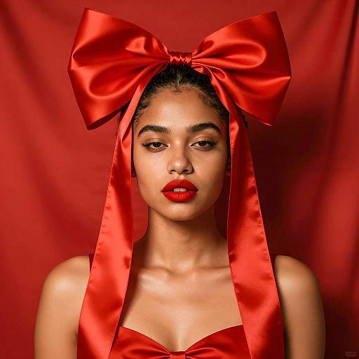 Red Satin Elegance with a Young Model