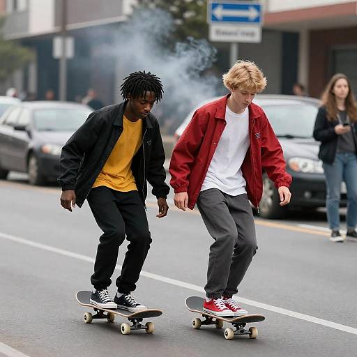 Dynamic Skateboarding Scene in City