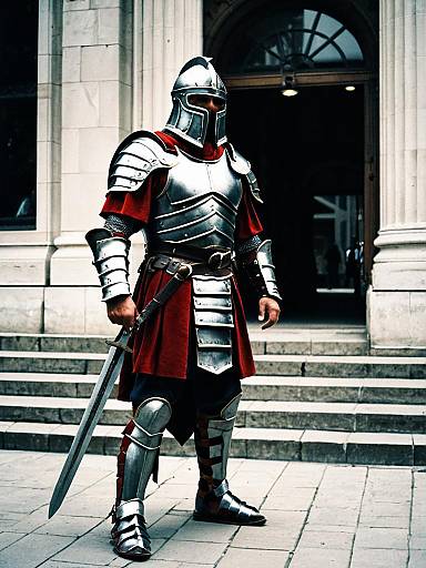 Gladiator in Armor Costume Pose