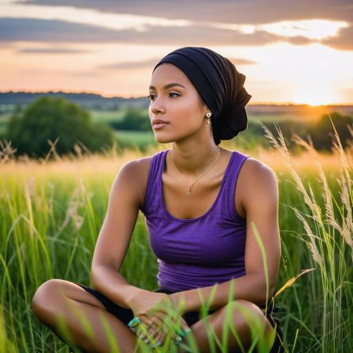 Serene Woman Sitting in Grass at Sunset