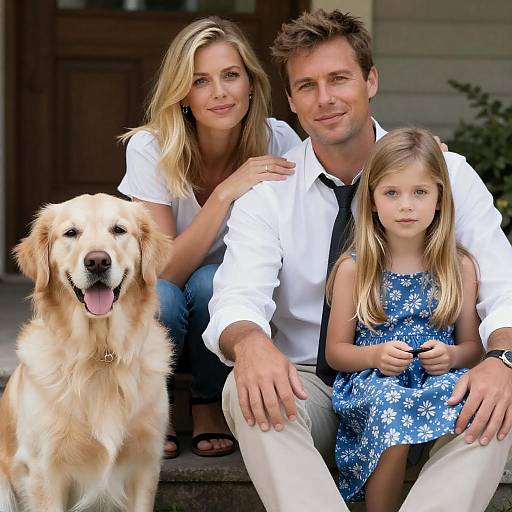 Portrait of Family with Golden Retriever