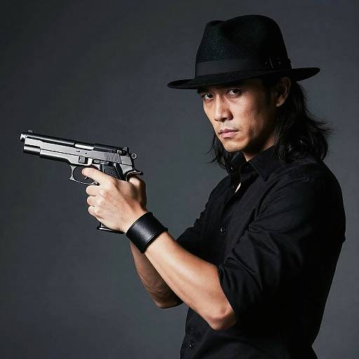 Moody Portrait of Man with Pistol