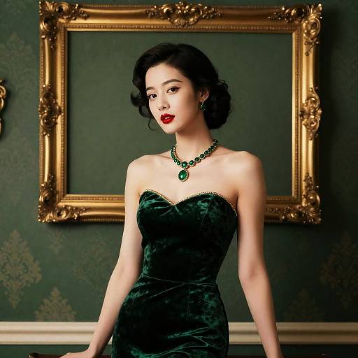 Elegant Portrait of Woman in Green Velvet