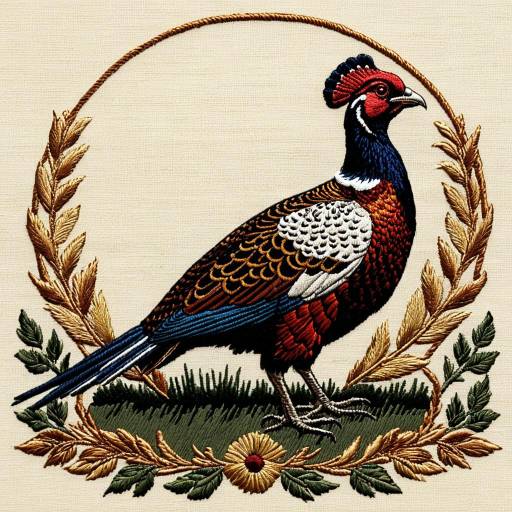 Antique Embroidery of Proud Pheasant Symbolism