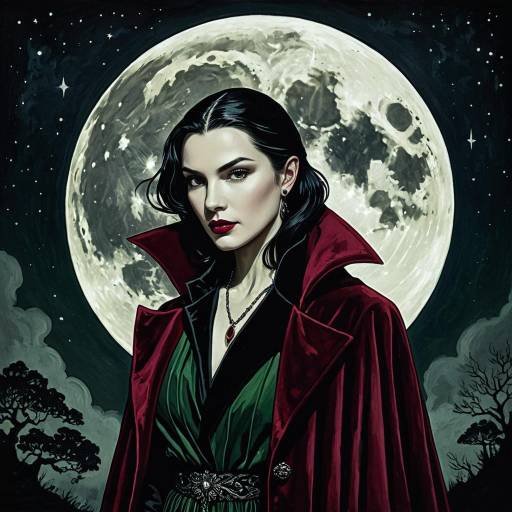 Enigmatic Vampire with Full Moon Background