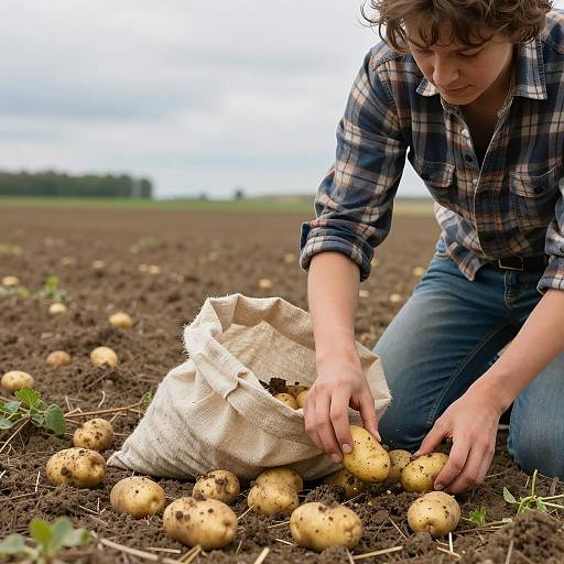 Person Harvesting Potatoes in Field