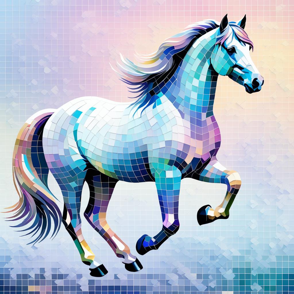 Ethereal Mosaic Horse in Colorful Clouds