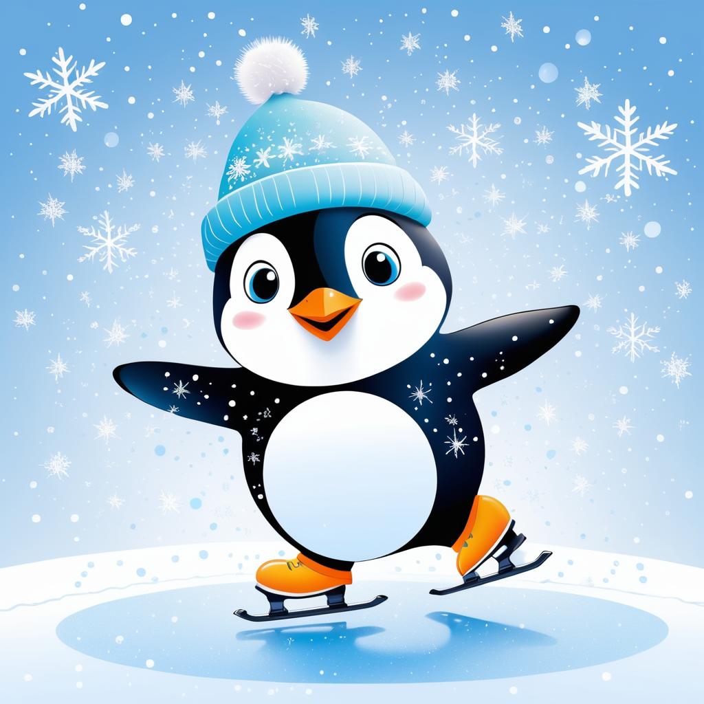 Whimsical Penguin Skater on Ice